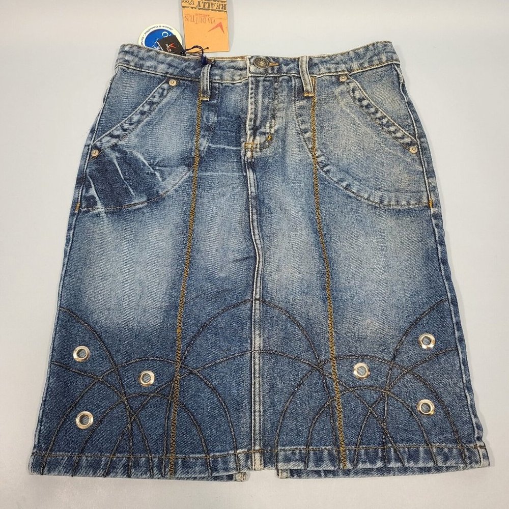 VIA DUTTUS 20" Brazilian Denim Blue Jean Skirt Womens Size 2 NWT